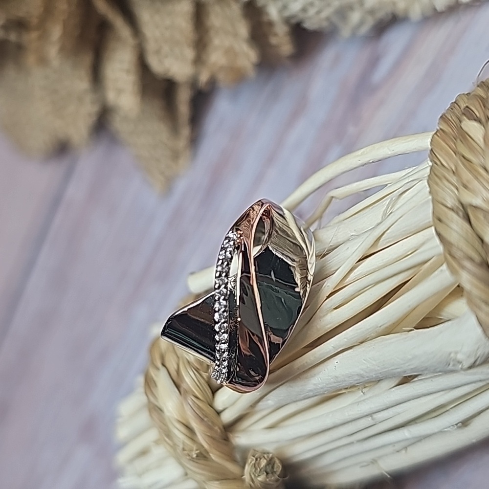 NEW SILVER & ROSE GOLD PLATED ZIRCON SWIRL FASHION RING - Picture 3 of 7